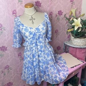 🌹 Trixxi 🌹 NWT Blue & White Floral Ruffle Babydoll Dress